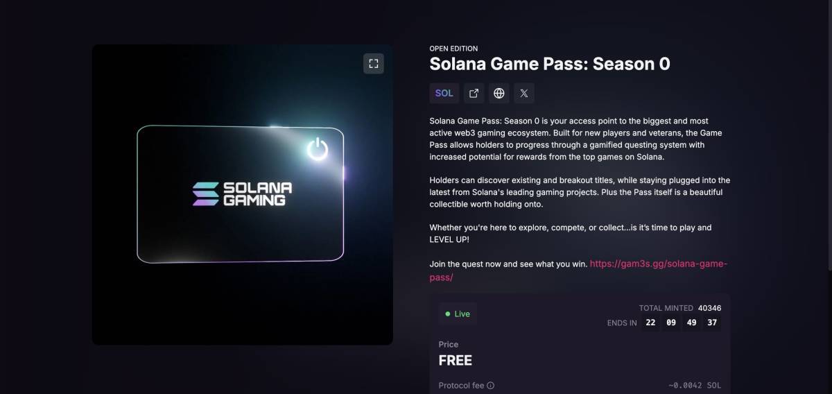 Solana公式のゲームパスが登場!シーズン0の賞金総額は10,000ドル超え