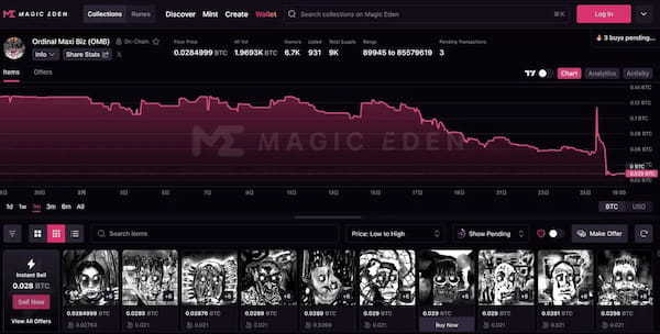 ビットコインNFT「Ordinal Maxi Biz」、Black Eyesをリリース。24時間で3億円以上の取引高を記録