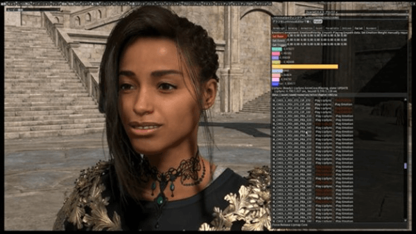 DeepEmoを利用した『FORSPOKEN』での表情デザイン作業画面