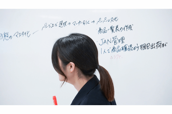 ワークショップで板書をするメンバーの姿