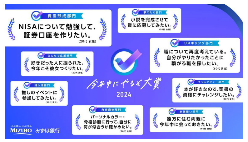 みずほ銀行、「今年中にやるぞ大賞 2024」の結果を発表、世代別で感じている「今年のやりのこしランキング」も公開